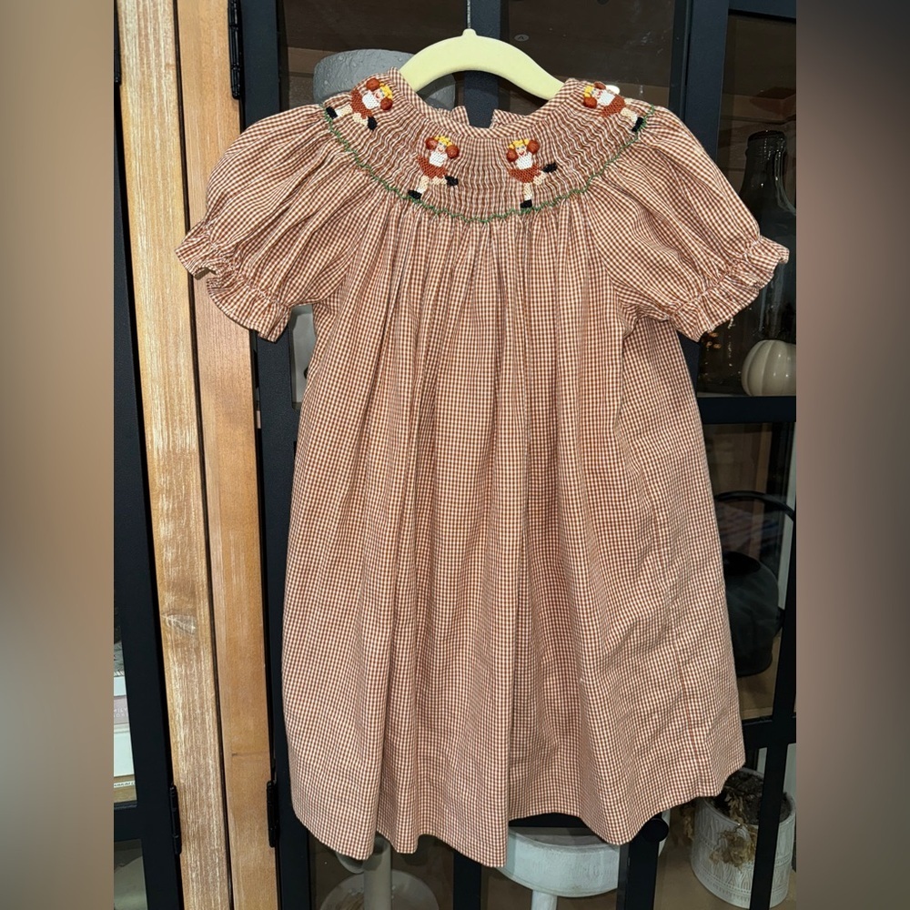 Silly Goose smocked dress cheerleader UT rust burnt orange toddler girl longhorn
